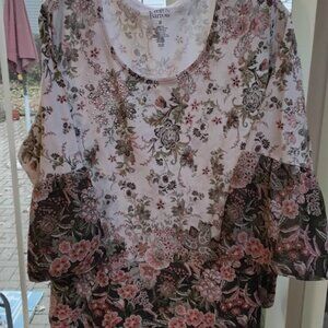1X Croft & Barrow Scoop Neck Sheer Bell Sleeves Floral Feminine Blouse